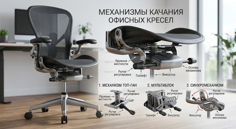 Как устроен механизм качания офисного кресла: отличия Top-Gun, Мультиблока и Синхромеханизма